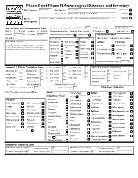 Phase II and Phase III Archeological Database and Inventory