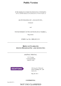 Reply of Claimants Apotex Holdings Inc. and Apotex Inc