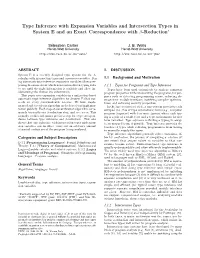 Type Inference with Expansion Variables and Intersection Types in System E and an Exact Correspondence with Β-Reduction∗