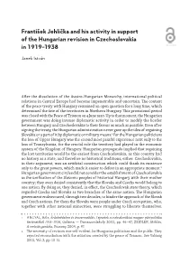 František Jehlička and His Activity in Support of the Hungarian Revision in Czechoslovakia in 1919–1938 OPEN ACCESS
