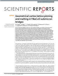 Geometrical Vortex Lattice Pinning and Melting in Ybacuo Submicron Bridges Received: 10 August 2016 G