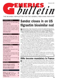 Sandoz Closes in on US Filgrastim Biosimilar