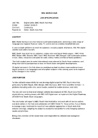 BBC WORLD HUB JOB SPECIFICATION Job Title: Digital