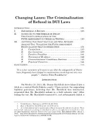 Changing Lanes: the Criminalization of Refusal in DUI Laws