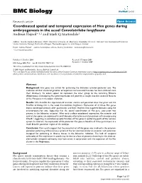 Coordinated Spatial and Temporal Expression of Hox Genes During Embryogenesis in the Acoel Convolutriloba Longifissura Andreas Hejnol*1,2 and Mark Q Martindale1