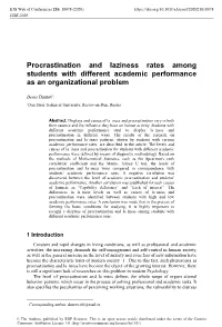Procrastination and Laziness Rates Among Students with Different Academic Performance As an Organizational Problem
