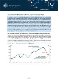 Regional Internal Migration Estimates, Provisional, March 2021