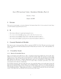 Stat 3701 Lecture Notes: Statistical Models, Part II