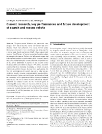 Current Research, Key Performances and Future Development of Search and Rescue Robots