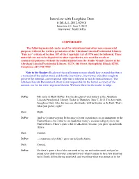Interview with Josephine Datz # IM-A-L-2012-025.01 Interview # 1: June 7, 2012 Interviewer: Mark Depue