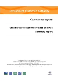 Organic Waste Economic Values Analysis Summary Report