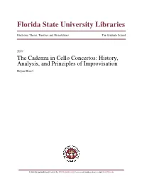 The Cadenza in Cello Concertos: History, Analysis, and Principles of Improvisation Boyan Bonev