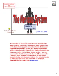 The Nervous System 1) Integration of Body Processes 2) Control of Voluntary Effectors (Skeletal Muscles), and Mediation of Voluntary Reflexes