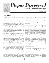 Utopus Discovered a Most(Ly) Informal Newsletter from the Society for Utopian Studies January 2010