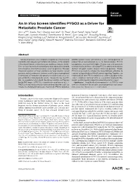 An in Vivo Screen Identifies PYGO2 As a Driver for Metastatic Prostate Cancer