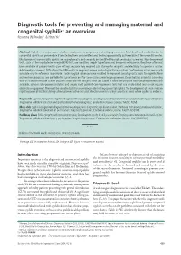 Diagnostic Tools for Preventing and Managing Maternal and Congenital Syphilis: an Overview Rosanna W