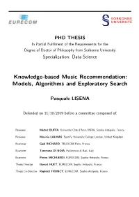 Knowledge-Based Music Recommendation: Models, Algorithms and Exploratory Search