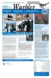 RAPTOR ROAD TRIP Count Birds Anywhere for at Least 15 Minutes on One Or More of the 4 Count Days