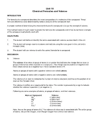 Unit 10 Chemical Formulas and Valence