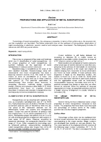 Preparations and Application of Metal Nanoparticles