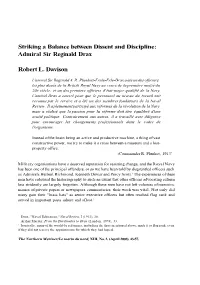 Striking a Balance Between Dissent and Discipline: Admiral Sir Reginald Drax Robert L. Davison
