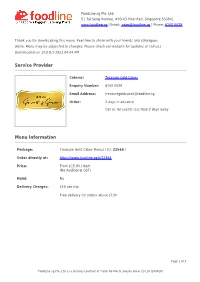 Service Provider Menu Information Food Items