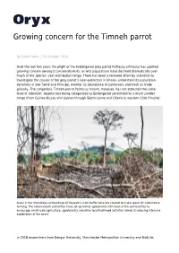 Growing Concern for the Timneh Parrot