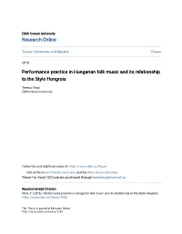 Performance Practice in Hungarian Folk Music and Its Relationship to the Style Hongrois