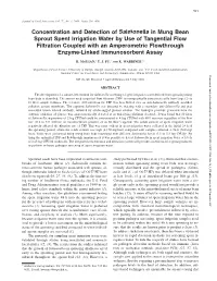 In Mung Bean Sprout Spent Irrigation Water by Use of Tangential Flow Filtration Coupled with an Amperometric Flowthrough Enzyme-Linked Immunosorbent Assay