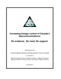 Increasing Foreign Control of Canada's Telecommunications: No Evidence