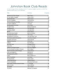 Johnston Book Club Reads List Does Not Guarantee Availability of Items
