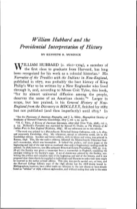 Jvilliam Hubbard and the Providential Interpretation of History