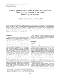 Lung Function in Recurrent Wheezing and Asthma