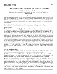 Casting Retrospective Glances of David Hilbert in the History of Pure Mathematics