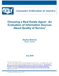 Choosing a Real Estate Agent: an Evaluation of Information Sources 1 About Quality of Service
