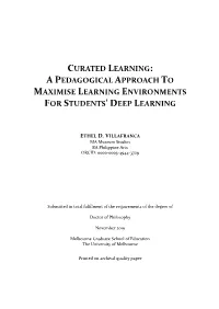 Curated Learning: a Pedagogical Approach to Maximise Learning Environments for Students’ Deep Learning