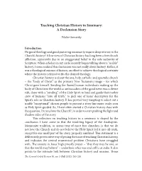 Teaching Christian History in Seminary: a Declension Story