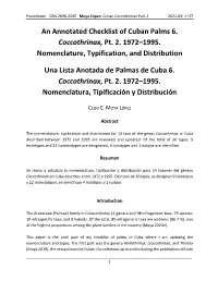 An Annotated Checklist of Cuban Palms 6. Coccothrinax, Pt. 2. 1972–1995
