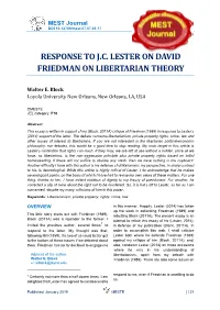 Response to J.C. Lester on David Friedman on Libertarian Theory