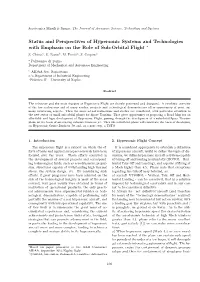 Status and Perspectives of Hypersonic Systems and Technologies with Emphasis on the Role of Sub-Orbital Flight ∗ S