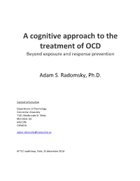 A Cognitive Approach to the Treatment of OCD Beyond Exposure and Response Prevention