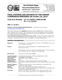 FINAL FINDINGS and DECISION by the DESIGN COMMISSION RENDERED on October 22, 2015