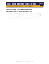 Mastery Learning for Undergraduates in Engineering