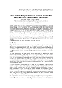 Slope Stability Analysis of Bench In