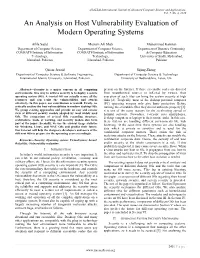 An Analysis on Host Vulnerability Evaluation of Modern Operating Systems