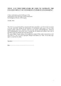 Can Web Indicators Be Used to Estimate the Citation Impact of Conference Papers in Engineering?