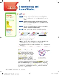 Circumference and Area of Circles 353
