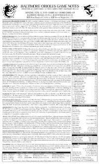 Baltimore Orioles Game Notes