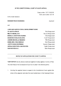 CCT 215/2018 SCA Case Number: 521/18 in the Matter Between