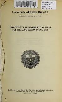 Directory of the University of Texas for the Session of